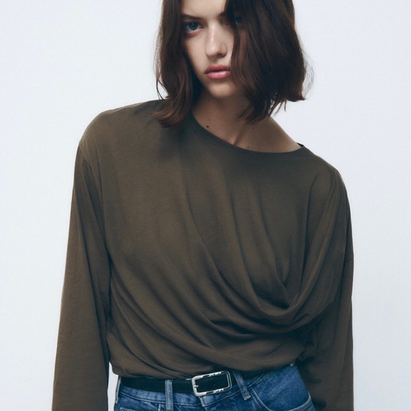 Zara Premium Ruched Cotton Top NWT - Picture 1 of 6